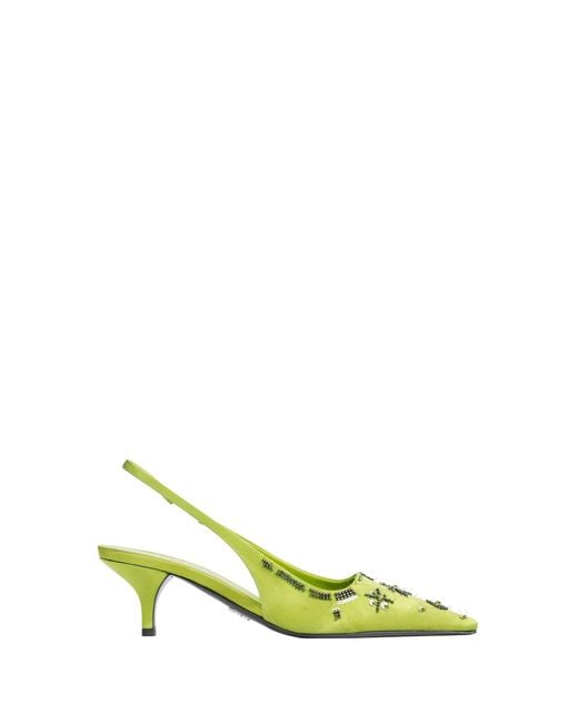 Prada Yellow Embroidered Satin Slingback Pumps