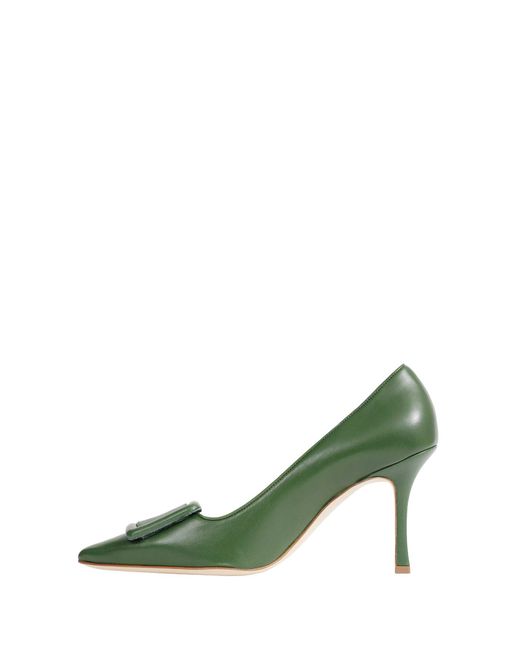 Manolo Blahnik Green Maysalepump 90 Buckle Detail Pumps