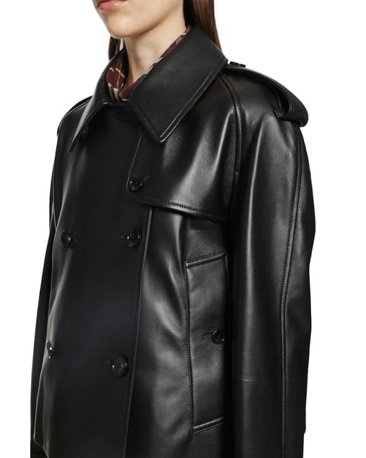 Burberry Black Cropped Leather Mayfair Trench Jacket