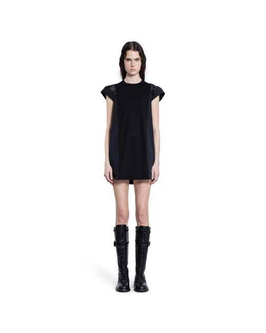 Sacai Black Poplin X Cotton Jersey Dress