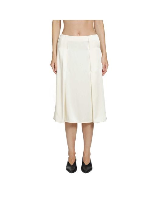 Jil Sander White Envers Satin Pleated Skirt