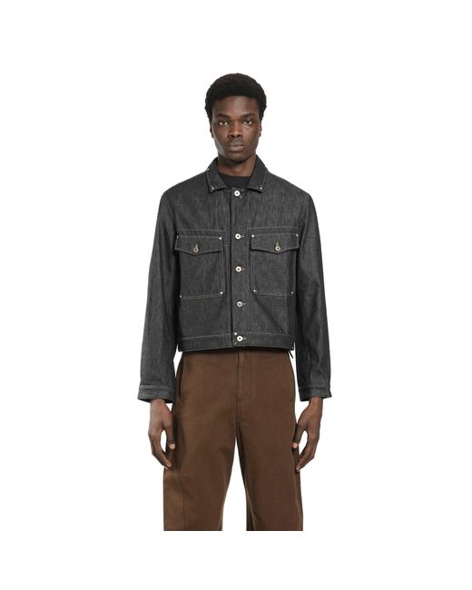 Lemaire Black Trucker Denim Jacket With Studs for men