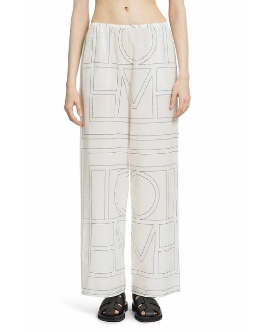 Totême  White Monogram Cotton Pj Bottoms