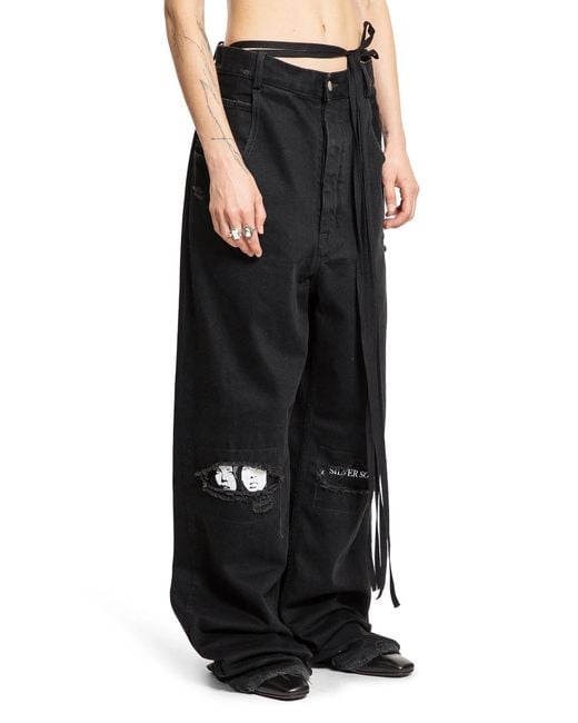 Ann Demeulemeester Black Jeans Polly 5 Tasche Distressed Alta Comodità