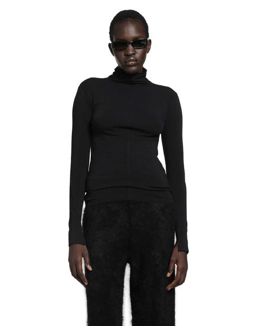 Thom Krom Black Stretch Cotton Modal Turtleneck Top