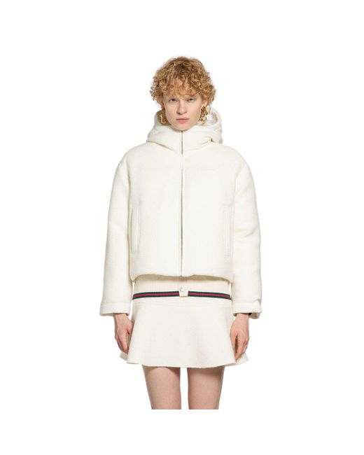 Gucci White Hooded Bomber Jacket