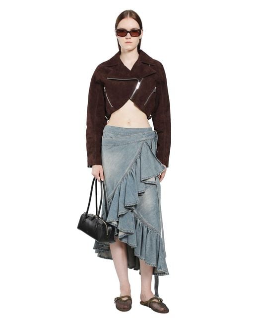 Alaïa Brown Suede Cropped Biker Jacket
