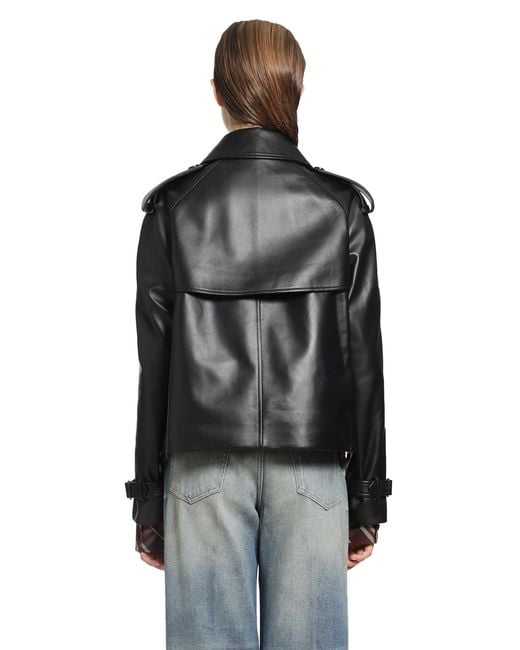 Burberry Black Cropped Leather Mayfair Trench Jacket
