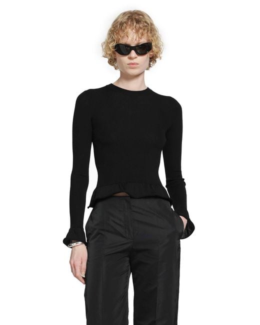 Jil Sander Black Ruffled Wool Jumper