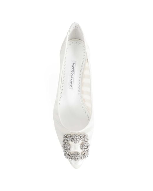 Manolo Blahnik White Hangisi Bar Pumps