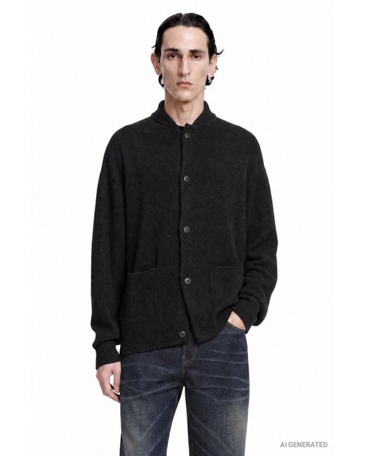 Giorgio Armani Black Silk Alpaca Cashmere Cardigan for men
