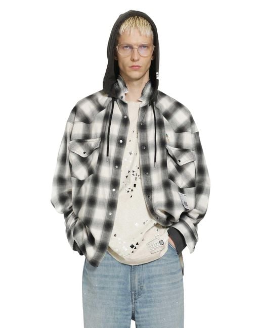 Maison Mihara Yasuhiro Gray Hoodie Combine Checkered Shirt for men