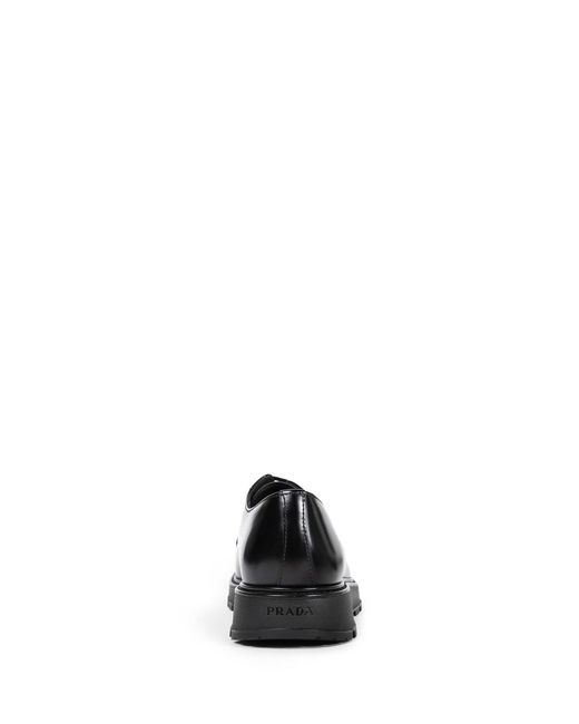 Prada Black Brushed Leather Lace-Up Shoes for men
