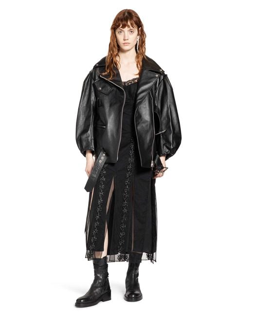 Simone Rocha Black Puff Sleeve Multi Belt Biker Jacket