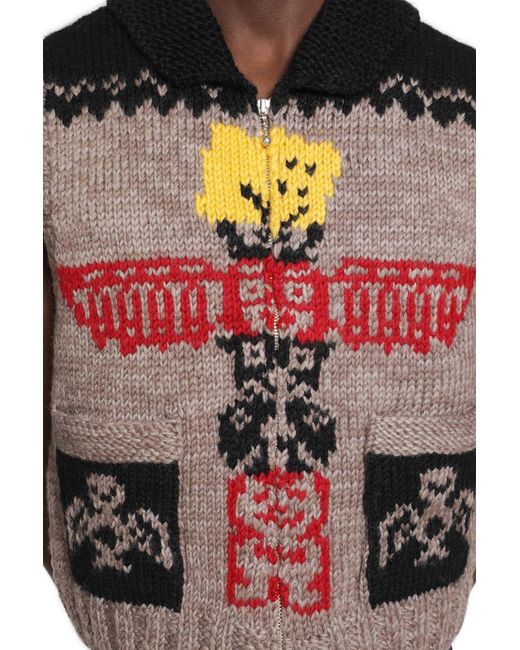 Kapital Natural Hand Knit Peckish Totem Pole Vest for men