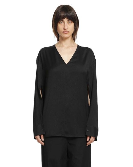 Totême Black V-Neck Tweed Blouse