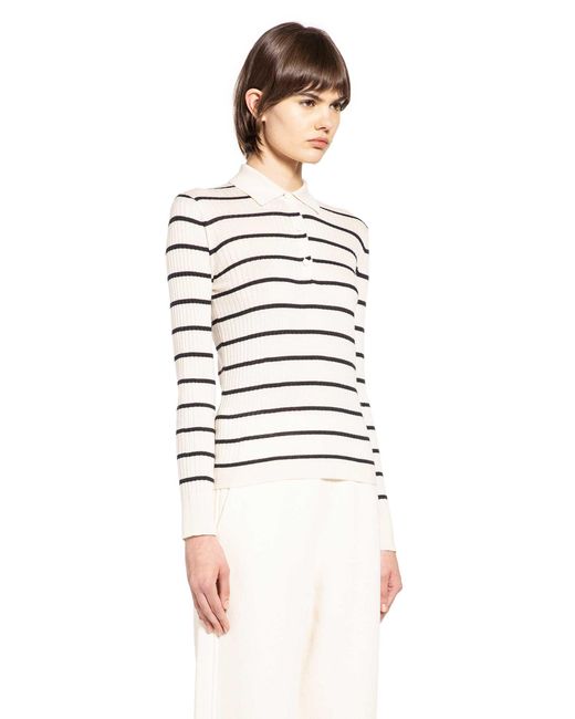 Max Mara White Striped Cashmere Silk Polo