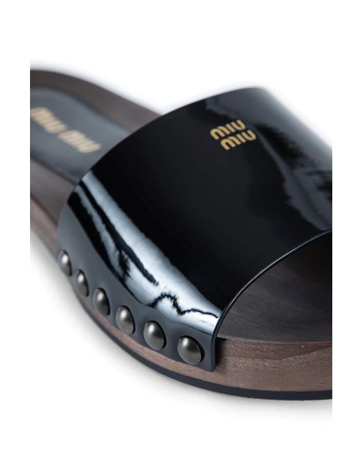 Miu Miu Black Patent Leather Clogs