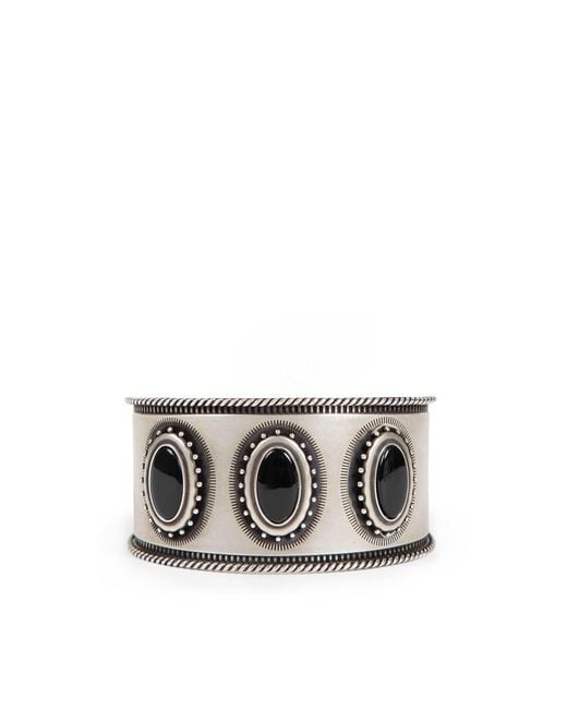 Ann Demeulemeester Gray Luba Small Cabochon Engraved Cuff Bracelet for men