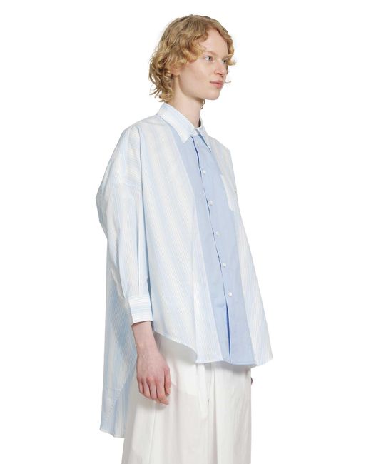 Marni Blue Cotton Poplin Pinstriped Patchwork Shirt