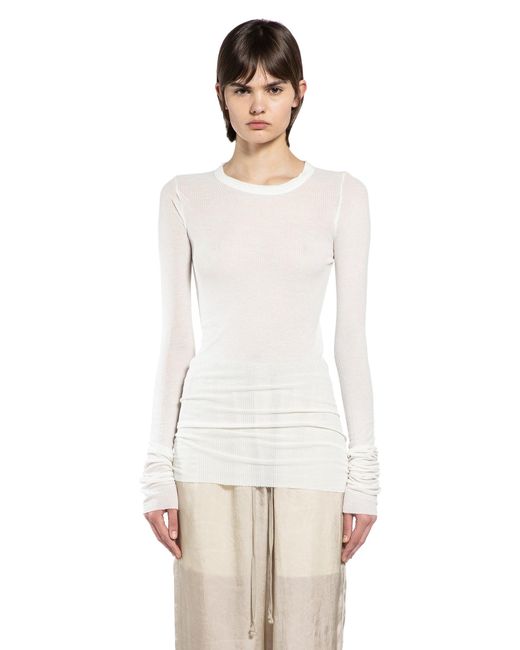Rick Owens White Temple Rib Long Sleeve T-Shirt