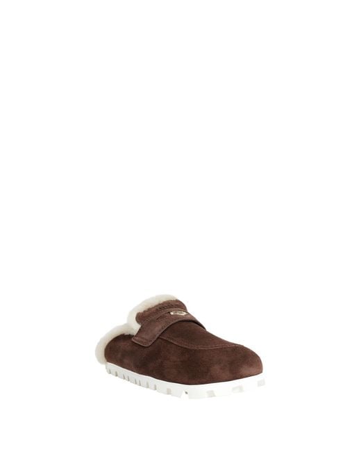 Miu Miu Brown Shearling-Lined Suede Mules