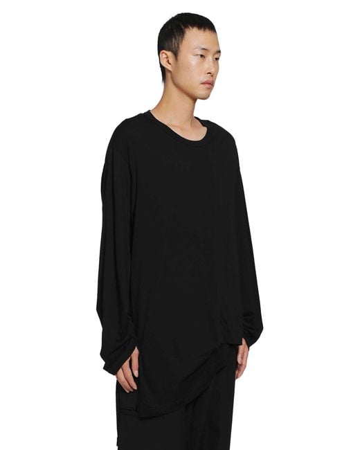 Yohji Yamamoto Black Asymmetric Hem Long Sleeve Tee for men