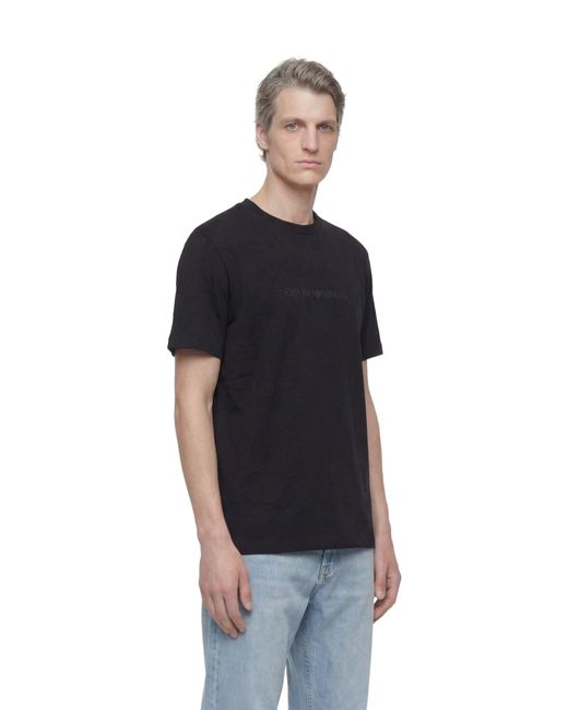 Emporio Armani Black Pima-Jersey Logo T-Shirt for men