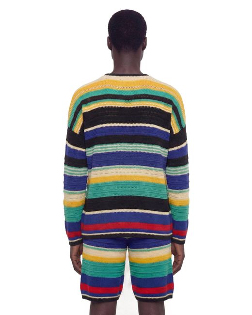 Laneus Multicolor Striped Crochet Knit Sweater for men