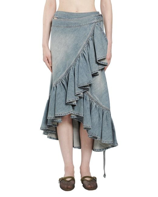 Alaïa Blue Denim Ruffle Skirt