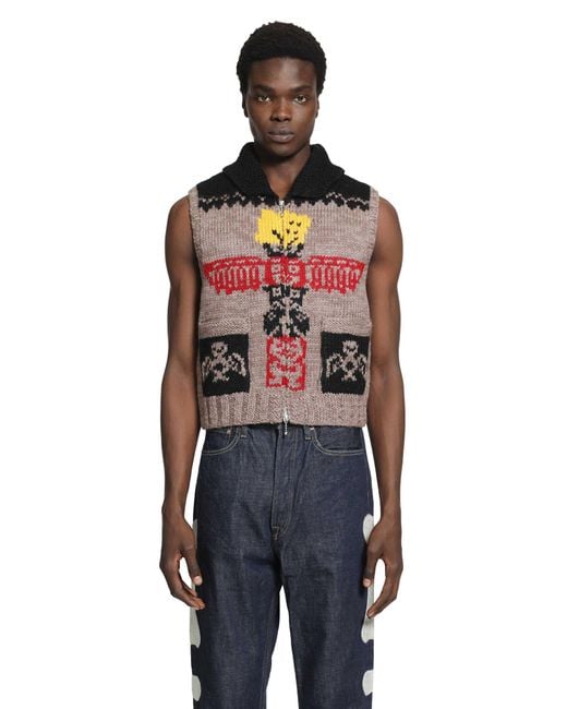 Kapital Natural Hand Knit Peckish Totem Pole Vest for men