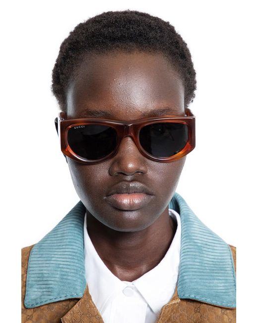 Gucci Brown Rectangular Frame Sunglasses