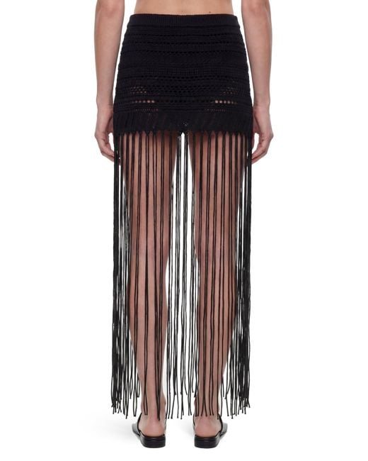 Laneus Black Fringed Crochet Knit Skirt
