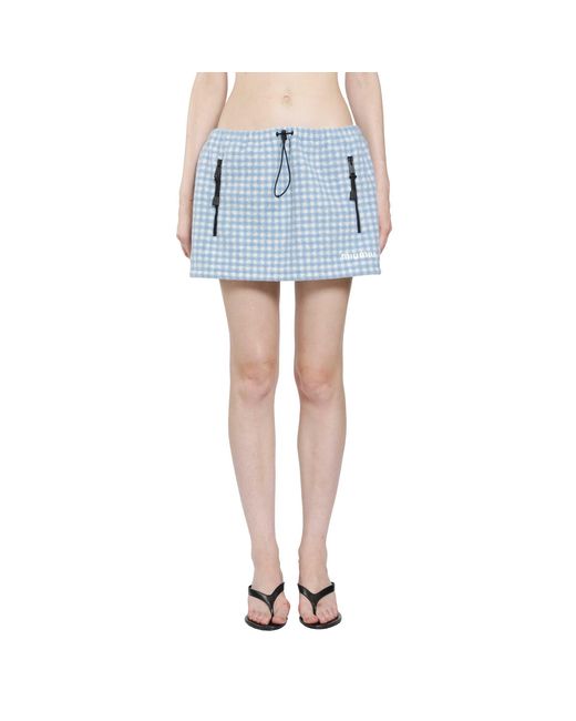 Miu Miu Blue Vichy Fleece Mini Skirt
