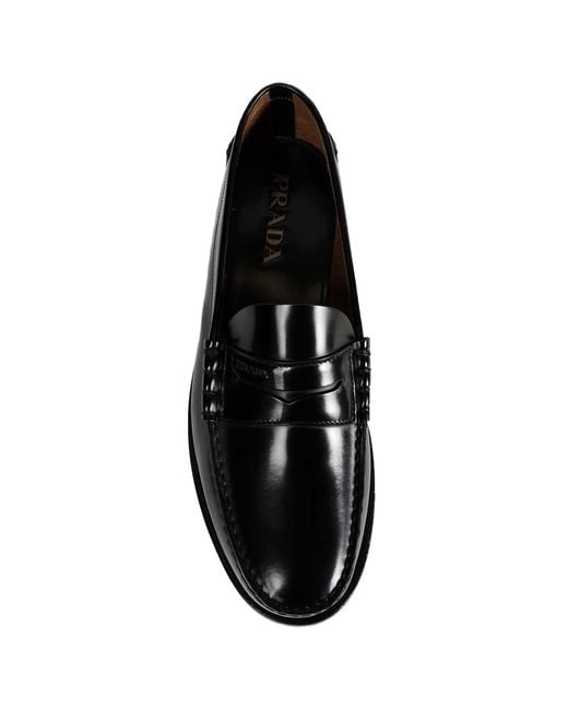 Prada Black Brushed Leather Loafers for men