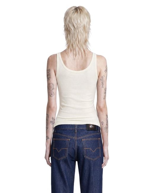 Versace White Embroidered Ribbed Wool Top