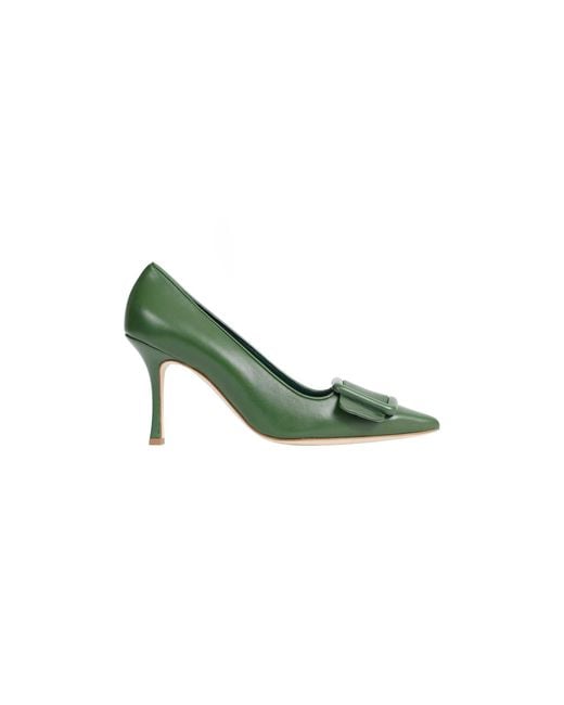 Manolo Blahnik Green Maysalepump 90 Buckle Detail Pumps