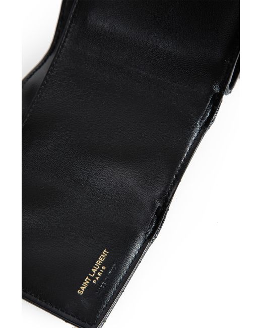 Saint Laurent Black Cassandre Plaque Quilted Wallet