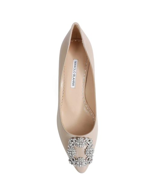 Manolo Blahnik White Hangisi 50 Satin Jewel Buckle Pumps