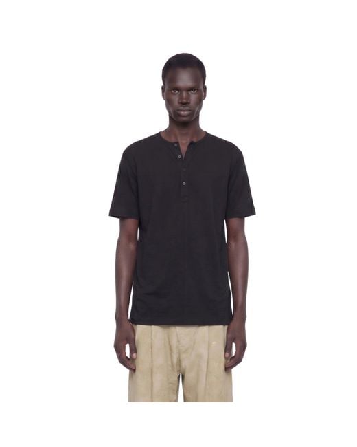Ziggy Chen Black Henley Neck Gathered T-Shirt for men