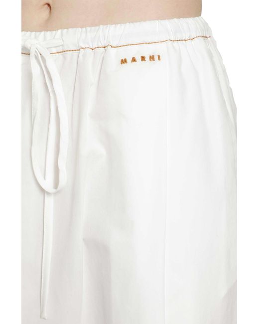 Marni White Cotton Poplin Drawstring Trousers