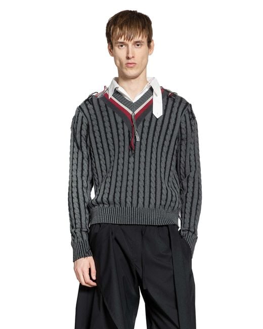 Craig Green Black V-Neck Cable Jumper for men