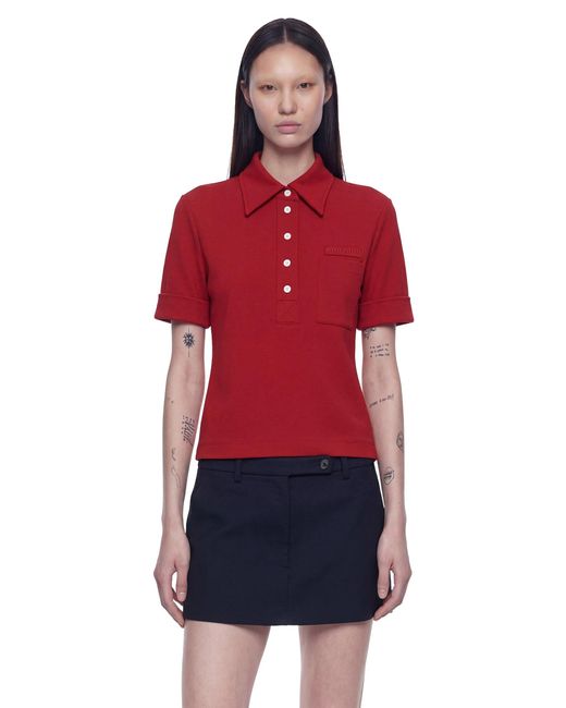Miu Miu Red Technical Jersey Polo Shirt