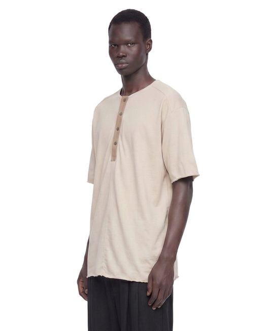 Ziggy Chen Natural Henley Neck Gathered T-Shirt for men