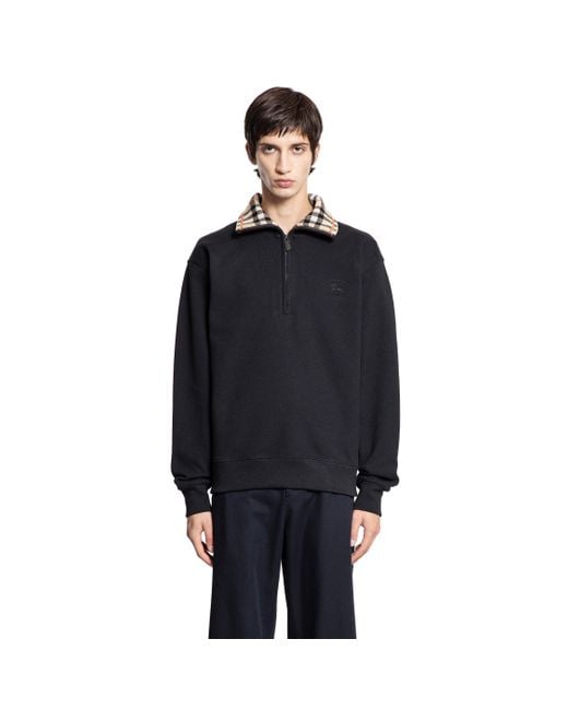 Burberry Black Check Collar Cotton Half-Zip Sweatshirt for men