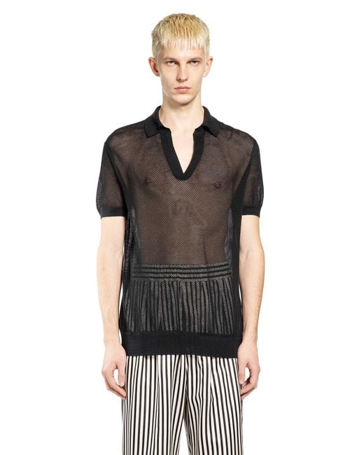 Tom Ford Black Cotton Silk Mesh Polo for men