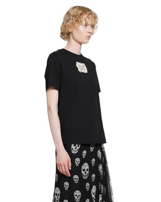 McQueen Black Embroidered Logo Patch T-Shirt