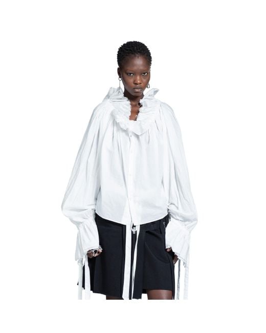 Ann Demeulemeester White Stee Ruffled Drawstring Top