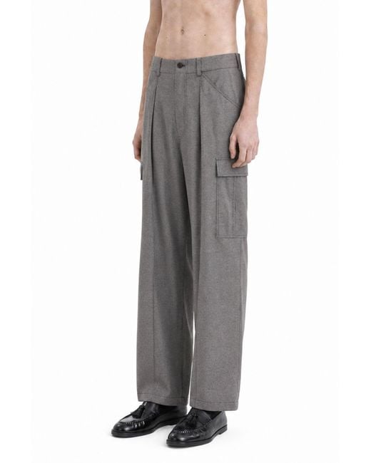 Giorgio Armani Gray Wool Cashmere Denim-Effect Cargo Pants for men
