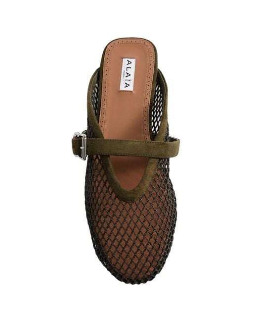 Alaïa Brown Finishnet Flat Mules